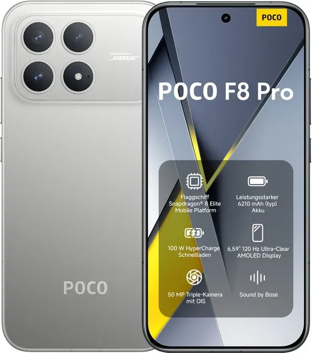 POCO F8 Pro Titan-Silber 12G RAM 512G ROM, Dimensity 9500s Prozessor, 8500mAh Akku, Ultra-helles AMOLED-Display, 50MP Light Fusion 600 Hauptkamera mit OIS