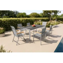 OUTFLEXX Garten-Essgruppe, taupe/graphite, Edelstahl/Keramik, 200 x 100 cm, 6 Sitzplätze, witterungsbeständig, rostfreies Material, kratzfest, pflegeleicht