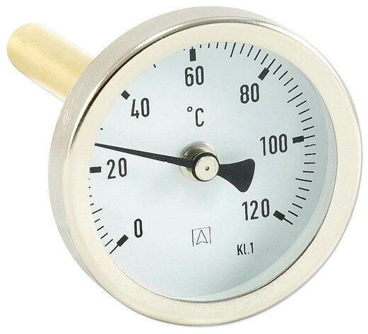 AFRISO Bimetall-Industriethermometer - Gehäuse Stahlblech verzinkt (Ø 63 mm), 1/2'' x 100 mm, Skala 0-120 °C