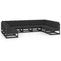 vidaXL 9-tlg Garten-Lounge-Set mit Kissen Schwarz Massivholz Kiefer Modell 9