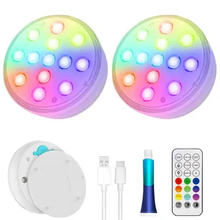 Ultra-High Brightness Rechargeable Submersible LED Lights with Remote, Magnetische Unterwasser Licht mit Fernbedienung, 13 LED Poolbeleuchtung, 16-Farben Wasserdicht Pool Lichter für Aquarium (2PCS)