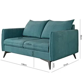 s-style möbel & Couches, Couchgarnitur mit Schwarz Metall Füßen aus Türkis 138 cm/ 91 cm/ 86 cm - Türkis