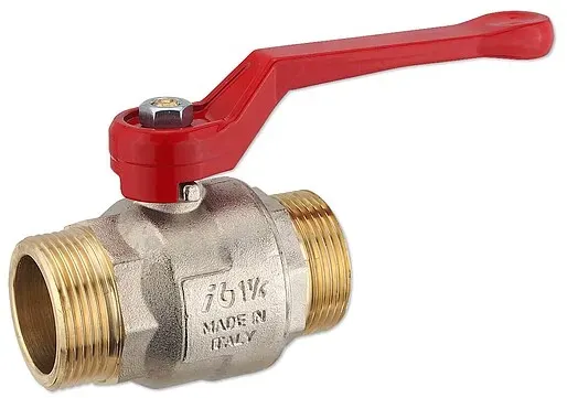 Kugelhahn 1 1/4'' AG x 1 1/4'' AG - DN 32 - Messing vernickelt - mit Hebelgriff rot