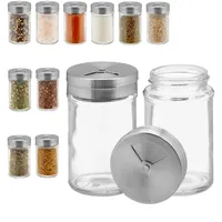 Relaxdays Gewürzstreuer, 12er Set, 3 Streugrößen, Gewürze & Kräuter, Gewürzgläser, Glas & Edelstahl, Silber/transparent