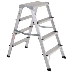 Alu-Klapptritt-Leiter, Aluminium, 2 x 4 Stufen, kompakt klappbar - 88 cm hoch, Universal-Leiter für Alltag, Raburg Skippy Groß