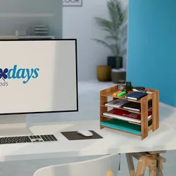 Relaxdays Briefablage, Büro Organizer aus MDF, A4 Papier, 3 Fächer, Dokumentenablage HBT: 27 x 32,5 x 25 cm, dunkelbraun