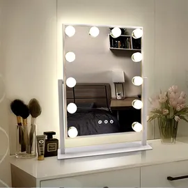 Turewell Hollywood Make-up-Spiegel mit Lichtern, großer beleuchteter Kosmetikspiegel mit 3 Farblicht und 12 dimmbaren LED-Leuchtmitteln, Smart-Touch-Control-Bildschirm und 360-Grad-Drehung