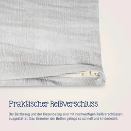 Julius Zöllner Musselin", Kinderbettwäsche 80x80 + 35x40 cm | 2-teiliges Set aus 100% Baumwollmusselin | Oeko-TEX Standard 100% | grau