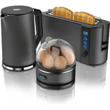 Arendo - Wasserkocher mit Toaster und Eierkocher SET Edelstahl Grau Wasserkocher 1,5L 40° - 100°C, Toaster 2 Scheiben LED-Display 6 Bräunungsgrade