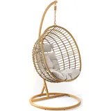 Kobolo Hängekorb Hängesessel Boho mit Gestell und Schwingkorb - Polyrattan - braun - für Innenbereich und geschützten Außenbereich geeignet - Belastbar bis 120 kg
