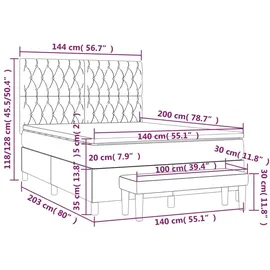 vidaXL Boxspringbett mit Matratze Dunkelgrau 140x200 cm Stoff1358802