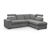 beautysofa Ecksofa im modernes Stil Roma Polsterecke mit Schlaffunktion Bettkasten verstellbaren Kopfstützen, Stoff: vardo 11 - grau, Ottomane: rechts - Grau