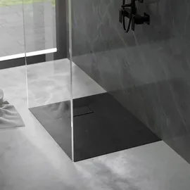 luxebath Duschwanne 90x80 cm Schwarz mit Ablaufgarnitur, SMC H:3cm