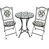 Mojawo Mosaik Set 3-teilig Sitzgruppe Gartenmöbel Tisch Stühle - Schwarz