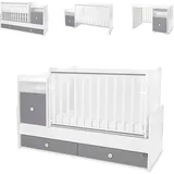 Lorelli Babybett Trend Plus 70x160cm Schreibtisch Kinderbett Schubladen Kommode weiß dunkelgrau