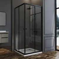 Eckeinstieg Duschkabine Schwarz 80x90 cm Schiebetür Duschabtrennung, 90x80 Glas Doppel Schiebetüren Duschkabine Duschwand Doppelschiebetür aus 6mm ESG Sicherheitsglas, Dusche Duschtür Höhe: 185cm