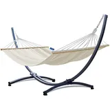 Potenza Outdoor Hängematte mit Gestell für 2 Personen I Stabhängematte XXL 220x160, 200kg I Hängemattengestell 220kg Wetterfest (Ecru, Basic Gestell Graphit)