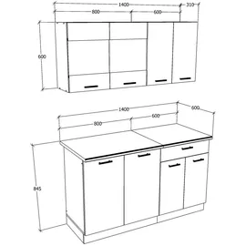VCM Küchenzeile Esilo 140 cm weiß/anthrazit