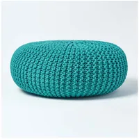 Homescapes Großer Strickpouf 100% Baumwolle, petrol - Homescapes