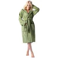 MAIAS art home Unisex-Bademantel Volina Frottee Damen & Herren 100% Baumwolle, Langform, frottee Baumwolle, mit Kapuze & aufgesetzten Taschen, Bindegürtel, Unisex, ideal als Hausmantel, Morgenmantel oder für die Sauna grün M