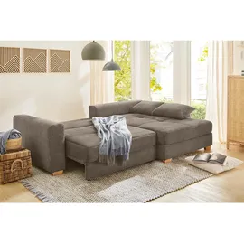 luma-home Ecksofa-Dauerschläfer, Braun, Taupe, Textil, 3-Sitzer, Füllung: Taschenfederkern, Ottomane links, L-Form, seitenverkehrt montierbar, Ottomane rechts, links montierbar,L-Form, 288x186 cm, Wohnzimmer, Sofas & Couches, Wohnlandschaften, Ecksofas