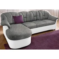 Ecksofa DOMO COLLECTION "Flores Schlafsofa, B/T/H: 233/142/86 cm, L-Form", weiß (weiß, weiß, grau), B:231cm H:84cm T:142cm, Kunstleder SOFTLUX / Struktur ( 90% Polyester, 10% Polyacryl ), NaturLEDER (echtes Rindsleder) in Sitz und Rücken. Korpus in passendem Kunstleder SOFTLUX bezogen, Microfaser PRIMABELLE (100% Polyester) / Struktur ( 100% Polyester ), Sofas, wahlweise mit Bettfunktion, wahlweise mit Federkern, auch in Leder, Topseller