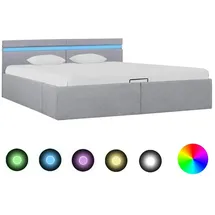 vidaXL Bett mit Bettkasten Hydraulisch LED Hellgrau Stoff 180x200 cm