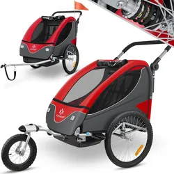 KESSER® Kinderanhänger Fahrradanhänger 360° Drehbar mit Federung 2in1 Joggerfunktion Kinderfahrradanhänger + 5-Punkt Gurt Jogger Fahrrad Anhänger für 1 bis 2 Kinder max. 40kg