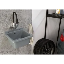 GRANITAN - Spüle Orta - Waschbecken Wandmontage für Innen- und Außenaufstellung - 40x38x22,8 cm - Chemikalienbeständig - Ideal für Werkstatt und Garten - Grau