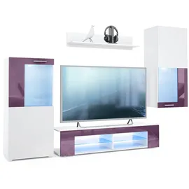 Vladon Wohnwand, Brombeere, Holzwerkstoff, 300x190x39 cm, Wohnzimmer, Wohnwände, Wohnwand-Sets