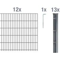 GAH Alberts Alberts Doppelstabmattenzaun als 12 tlg. Zaun-Komplettset | verschiedene Längen und Höhen | kunststoffbeschichtet, grün | Höhe 203 cm Länge 10 m