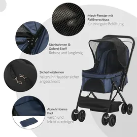 PawHut Hundebuggy Hundewagen für kleine Hunde und Katzen Oxford Blau 76,5 x 52 x 95 cm