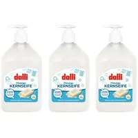 Dalli Flüssige Kernseife 3er Pack - 3x500ml, 100% vegan - Ohne Duft- & Farbstoffe - Milde Flüssigseife für empfindliche Haut & Haushaltsreinigung