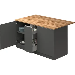 kochstation Kücheninsel »KS-Sole,Kochinsel,Küchenarbeitsblock,Inselküche,Arbeitsinsel« Breite 155 cm, mit Apothekerauszug, gedämpfte Türen grau