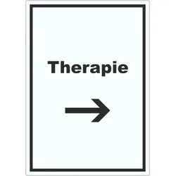 Therapie Aufkleber mit Text und Richtungspfeil rechts Raum Behandlung hochkant A5 (148x210mm)