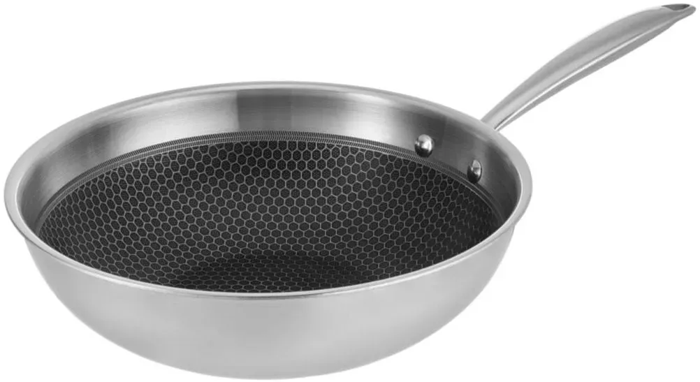 RESTO Kitchenware Wok »Achird tiefe Pfanne aus Tri-Ply (Edelstahl + Aluminium + Edelstahl)«, Edelstahl 18/10, (1 tlg.), Energieeinsparung 25% durch die dreilagige Basis, ofenfest RESTO Kitchenware silberfarben