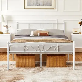 Yaheetech Bettrahmen Metallbett für 140 x 200 cm Matratze, Gästebett für kleine Räume, Weiß