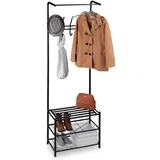 Relaxdays Garderobenständer mit Schuhablage, freistehend, Flur Standgarderobe, Metall, HxBxT: 183 x 61 x 34 cm, schwarz