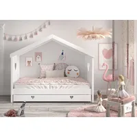 Vipack Hausbett Amori mit Liegefläche 90 x 200 cm, inkl. Rolllattenrost und Bettschublade, Ausf. Kiefer und MDF weiß lackiert