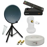PremiumX Camping Satelliten-Komplettanlage 60cm Antenne Anthrazit SAT Single LNB