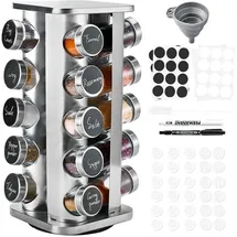 saeiv Quadrat Gewürzregal 20 Glas Edelstahl 360° Drehbarer Karussell