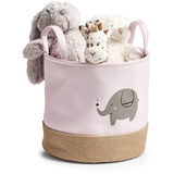 Zeller Present Aufbewahrungskorb 'Elefant', Polyester/Jute, rosa ca. Ø 30 x 29 cm, Spielzeugkorb, Aufbewahrungskorb fürs Kinderzimmer