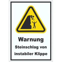 Aufkleber Warnung Steinschlag instabile Klippe A5 (148x210mm)