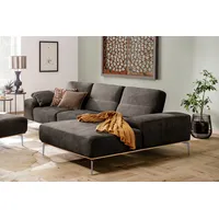 Ecksofa W.SCHILLIG "run, Designsofa, bequem, L-Form", grau (antracite s37), B:299cm H:88cm T:178cm, Longlife Xtra-Leder Z73: Naturwalkleder der Luxusklasse aus den erlesensten Rohhäuten. Hautstärke 1, 1 u2013 1, 3 mm, ROHLEDER Jacquard-Flachgewebe Q2 W60 (63% Polyester, 37% Polyacryl), ROHLEDER Chenille-Flachgewebe Q2 W77 (68% Polyacryl, 32% Polyester), Stoff S37 (100% Polyester), Sofas, mit elegantem Holzsockel, Füße in Chrom glänzend, Breite 299 cm