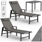MuCoLa - 2x Sonnenliege und Gartentisch Gartenliege 200KG & Rollen wetterfest Teslin Klappliege Camping Terrassentisch