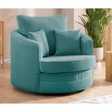s-style möbel - Drehsessel Love Seat XXL 360 Grad drehbar aus Türkis Cord-Stoff