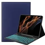 YHFZR Tastatur Hülle für Samsung Galaxy Tab S8 Ultra, [Deutsches QWERTZ] Slim Hülle mit 7 Farben Beleuchtung Kabellose Tastatur mit Schützhülle für Samsung Tab S8 Ultra 14,6'' X900/X906, Blau-A