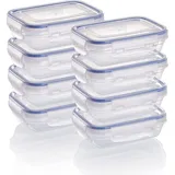 GRIZZLY Kunststoff Frischhaltedosen Set, 8x Vorratsdosen mit Deckel, flach, rechteckig, stapelbar, mikrowellen- und spülmaschinenfest