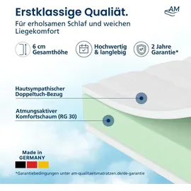 AM Qualitätsmatratzen Split Topper Komfortschaum 200 x 200 cm weiß