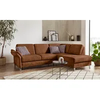 Ecksofa SIT & MORE "Clio L-Form" Sofas Gr. B/H/T: 254cm x 89cm x 190cm, Microfaser, Ottomane rechts, ohne Bettfunktion-ohne Bettkasten, braun (cognac) wahlweise mit Bettfunktion und Bettkasten, inklusive Federkern